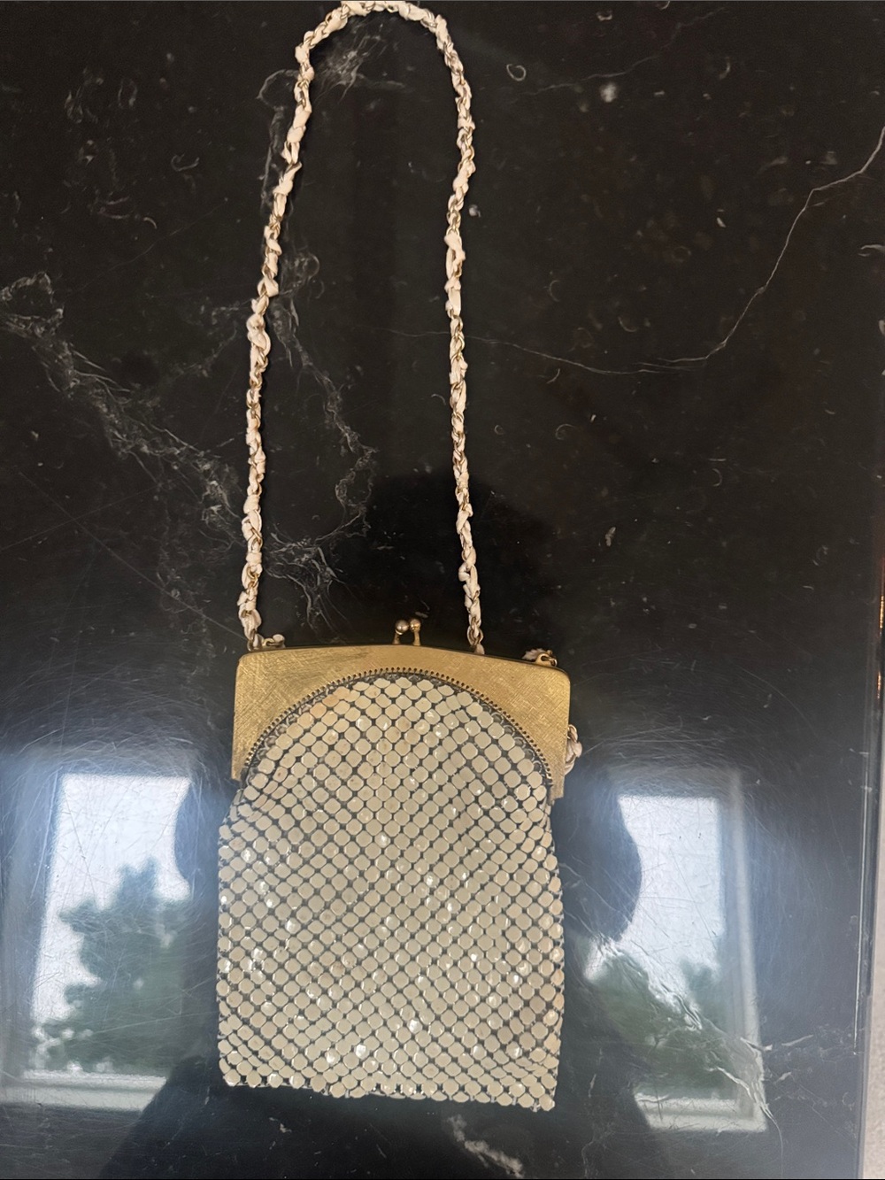 Whiting and Davis Mesh Evening Crossbody Bag - Elegant Metallic Shoulder Purse